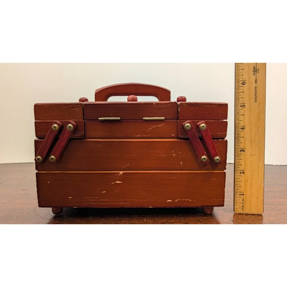 Vintage Singer Sewing Box Accordion Fold Out Wooden Sewing Carry Caddy Organizer
